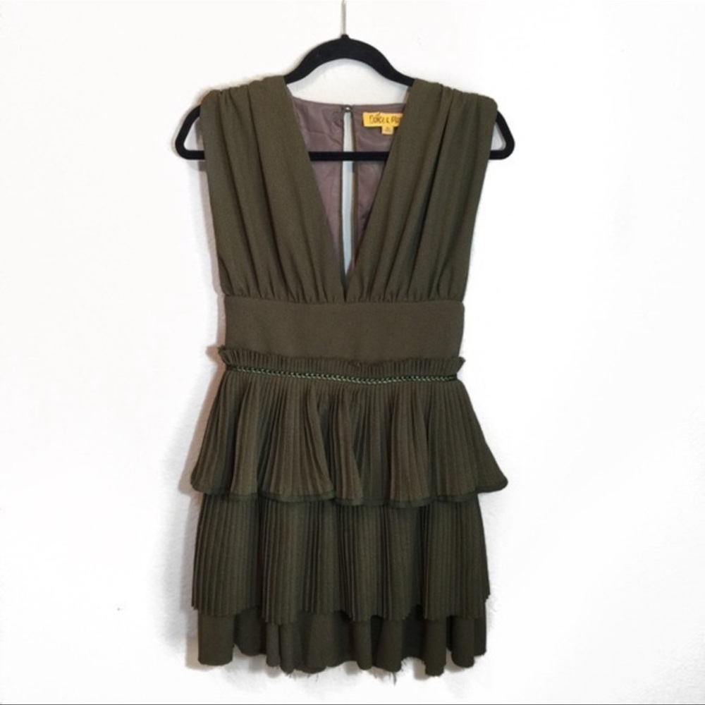 Olive Green Tier Ruffle Pleat Dress
